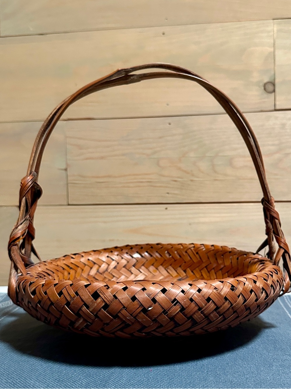 Vintage Handwoven Decorative Wicker Basket with Handle in Warm Brown